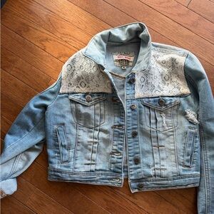 Denim Jacket with Lace Accents